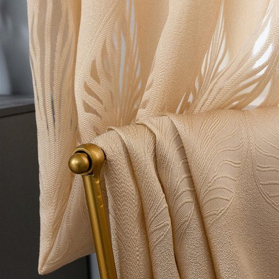 Gordijngordijn, bladeren, jacquard winkel, gordijnen, semi-transparant, stof, voile, decogordijn, lichtdoorlatend, raamgordijn, gordijn met ogen, zacht, 140 x 245 (b x h) cm, beige (1 stuk)