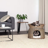 Rieten mand voor katten Cat cave Kattenmand met kussen 55x39x43 cm, grijs