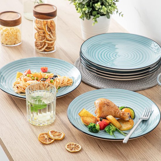 steengoed dinerbord, dinerbordenset voor 6 personen, diameter 26,8 cm, bordenset, servies voor vaatwasser en magnetron, pastabord, ontbijtbord, taartbord, blauw