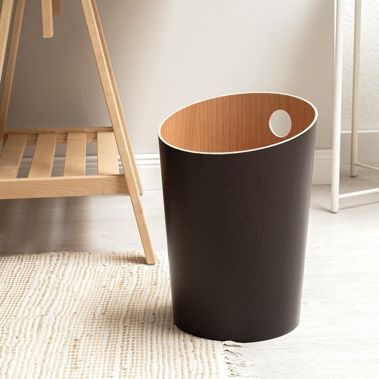 Prullenbak | Uniek ontwerp voor kantoor, slaapkamer, kinderkamer enz. | Bak van echt houtfineer | Bruin