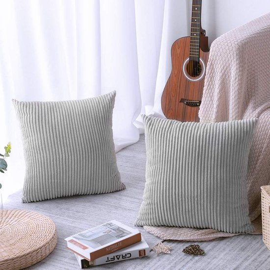 Decoratieve kussenslopen, 60 x 60 cm, corduroy, effen kleur, kussensloop, zachte pluche kussenhoes, set voor bank, auto, slaapkamer, thuis, sierkussenslopen (grijs 60 x 60 cm)