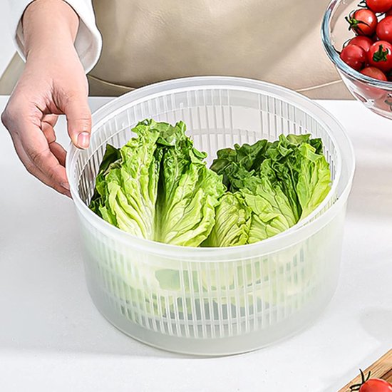 Slacentrifuge met deksel, slacentrifuge met slingeraandrijving en 3 liter slakom en zeef, keukenhulp saladedroger voor het wassen en drogen van salade, groenten en fruit (22,5 cm x 15 cm)