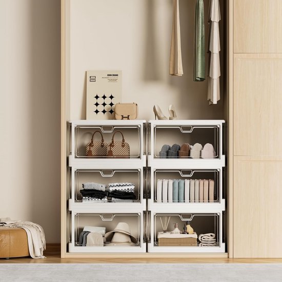 Set van 3 transparante opbergdozen met deksel, stapelbare opbergdozen met magnetische deur, grote plastic opbergdoos, 23 liter, ideaal voor keuken, woonkamer en slaapkamer