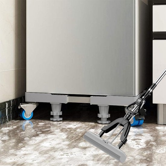 Onderstel voor wasmachines, verstelbare wasmachinesokkel met 8 poten en 4 wielen, wasmachinesokkel, berenbelasting 300 kg, platform voor koelkast, droger en vriezer