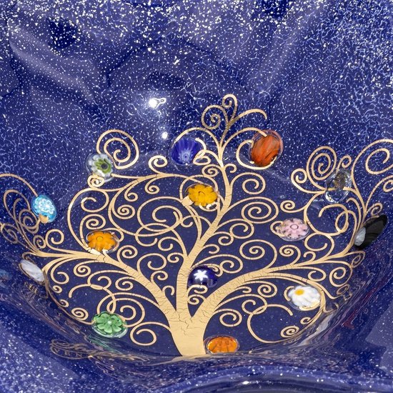 Venezia Schaal Bord Decoratie Opbergschaal Boom des Leven Murano-glas versierd met murrines en bladgoud cadeau-idee Handgemaakt Made Italy (cm13x13)