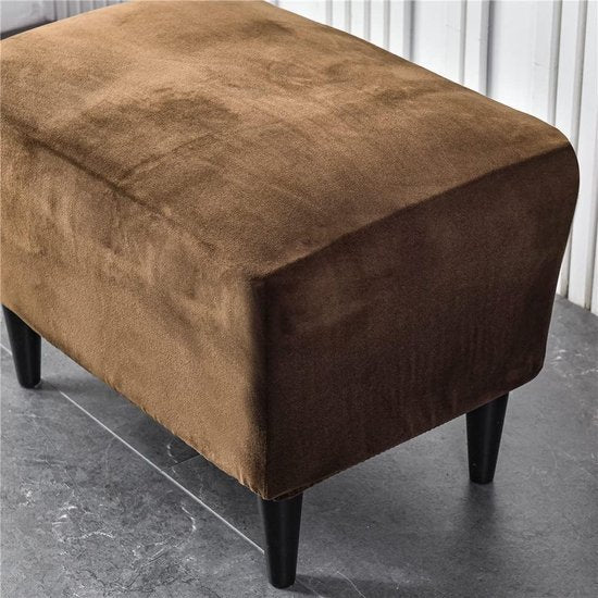 Ottomaanse hoes voor krukhoes - fluwelen kruk voor voetenbank, rechthoekig, stretch overtrek, poef, beschermer, wasbare stoelhoes - Bruin, 1 stuk