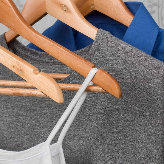 Houten kleerhangers, sterke kledingroedes en kleerkasten, kleerhangers met zoombinder, ruimtebesparende, antislip kleerhangers voor overhemden/pak, hout