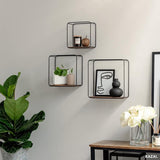 Wandplankenset, 3-delige hangplank van metaal en echt houtfineer, wanddecoratie en plank voor badkamer, woonkamer, keuken, slaapkamer en meer, walnoot