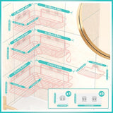Roze doucheplank zonder boren, shampoohouder voor douche, 4-delige badkamerrekset, roestvrij staal, hoekdoucheplank met 2 haken en zeepbakje voor toilet en slaapzaal
