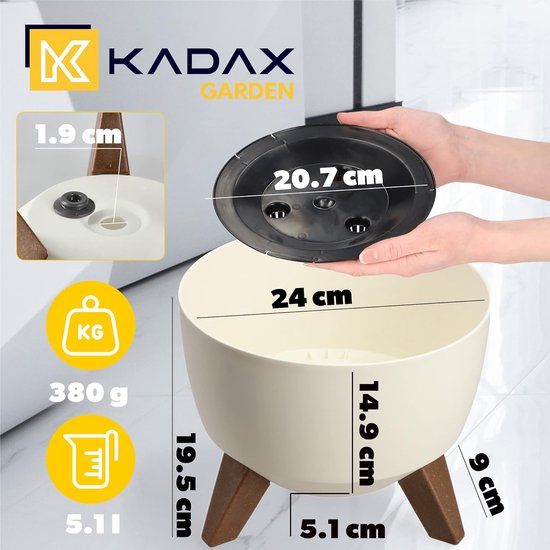 KADAX - Bloempot van kunststof met drie insteeksteunen - ronde bloembak, plantenschaal voor balkon, woonkamer - Diameter 24 cm, Crème