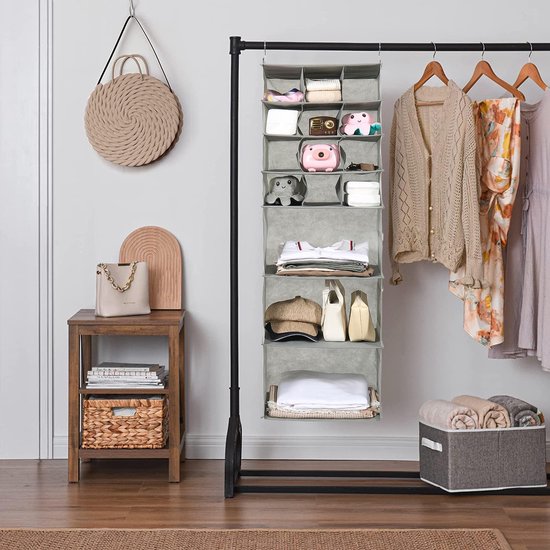Opvouwbaar hangrek, kastorganizer met 15 vakken, kledingkast, organizer, opbergsysteem, hangopslag, voor slaapkamer, kinderkamer, garderobe en camper (grijs)