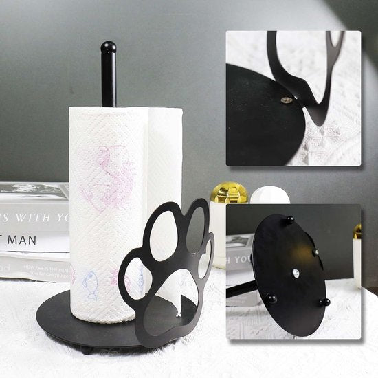 Keukenrolhouder werkblad, papierrolhouder, staande keukenrolhouder zwart, keukenrolhouder voor thuis met verzwaarde voet voor standaard en grote rollen