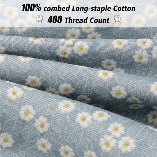 Set van 2 kussenslopen, 100% katoen, 400 draad, ademende kussenovertrek, hoofdkussensloop, 40 x 60 cm, blauw kamille