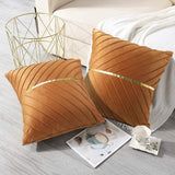Kussenhoes set bruin, 45 x 45 cm, decoratief kussen voor woonkamer, gouden strip, decoratie, fluweel, sofakussen, zacht bankkussen, sierkussenhoes voor woonkamer, slaapkamer, set van 2