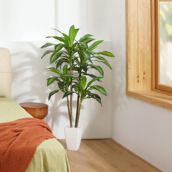 Kunstmatige drakenboom, 120 cm, kunstplant met 74 bladeren, tropische plastic kunstplanten in pot, voor woonkamer, slaapkamer, kantoor, tuindecoratie