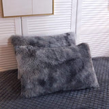 Pluche beddengoedset, 200 x 200 cm, grijs, antraciet, warm, winter, langhaar, wollig, flanel, omkeerbaar beddengoed, kasjmier, touch, fleece dekbedovertrek met ritssluiting en 2 kussenslopen