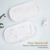 Hars badkamerdienblad, make-uptafel, dienblad, organizer, decoratieve ovale badkamer, sieradenopslag, serveerplank schaal voor kaarsen, zeep, cosmetica, sieraden, plant, 70 x 40 cm, marmer wit