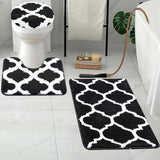 Badkamertapijten, 3-delige set, antislip, wasbaar, , zacht, absorberend, badmatset met wc-dekselafdekking, 60 x 90 cm + 50 x 50 cm + 38 x 42 cm (zwart)