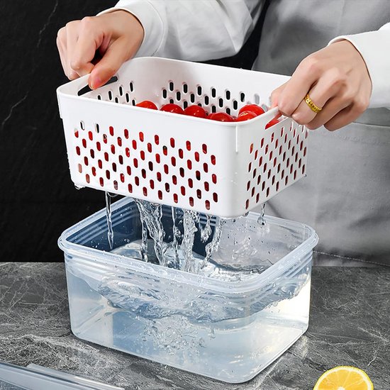 3 stuks productiecontainers voedselcontainers koelkast organizermanden afdruiprek groentelade met zeven en deksels voor groenten vlees verse fruitsalade 3 stuks