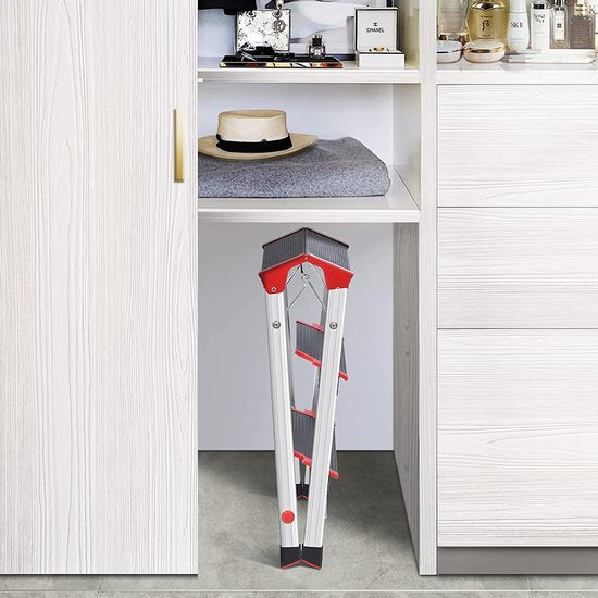 Kingrack Aluminium trapladder 3 stappen, lichtgewicht opstapkruk met breed platform, multifunctionele en antislip opvouwbare stapkruk, maximale belasting 150 kg