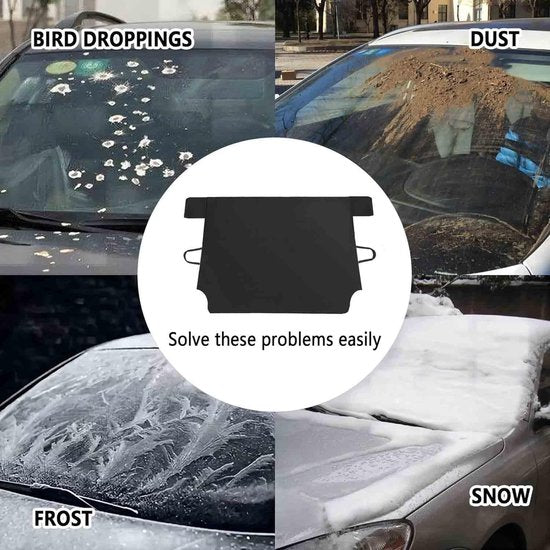 Voorruitafdekking winter, ijsbescherming auto voorruit cover auto 6 magneet dekzeil tegen sneeuw, vorst, ijs, uv-straling en stof (145 x 125 cm)