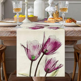 Tafelloper Paarse Bloemen Tafelloper Modern Woonkamer Abstract Tafelkleed Linnen Tulpen Tafelloper Kreukvrij Antislip Tafelloper Decoratie voor Eetkamer Feest Vakantie 33 x 180 cm