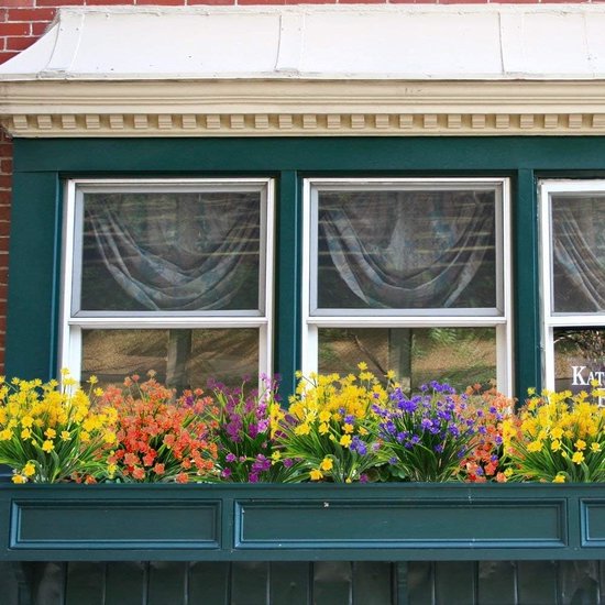 Kunstbloemen 4-pack UV-bestendige groene struikplanten binnen buiten hangende plantenbak decoratie huis tuin (roze)