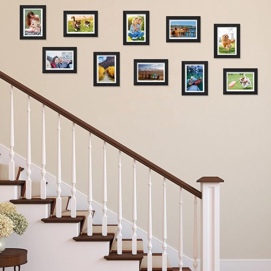 fotolijstenset 10 x 15 cm, 10 stuks fotolijsten, houten fotolijsten in vintage stijl met HD-acrylglas voor wand- en tafelweergave in de woonkamer, slaapkamer, kantoor of hal (zwart)