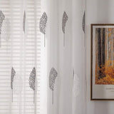Gordijnen met grijs en wit bladerpatroon, mooi borduurwerk gordijn transparant, decoratie oogjes gordijnen voor woonkamer, set van 2 moderne slaapkamergordijnen, elk H 245 x B 140 cm