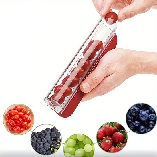 Fruitsnijder - Tomaat/Druif/Kersensnijder, Fruitkeukendecoratie Keukenhulp, Groentesnijder, Keukengereedschap, 20 x 7,5 x 7 cm (Rood)