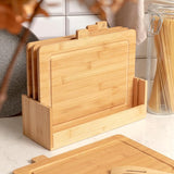 Set of 4 Bamboo Chopping Boards with Stand CHEF I Natural Bamboo Cutting Blocks with Juice Grooves I Antibacterial I Universal Chopping Boards Suitable for Cheese, Meat, Fruit, Vegetables