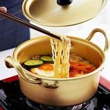 Koreaanse Pasta Pot, Koreaanse Ramen Noodle Pot Dubbel Handvat Koreaans Geel Aluminium Stock Pot Instant Noodles Pot (16 cm)