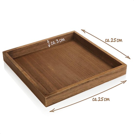 2 x houten dienblad, stijlvol decoratief dienblad in notenhoutlook, modern houten dienblad, geschikt voor dagelijks gebruik en leuke decoratie (2 stuks, bruin, 25 x 25 cm)