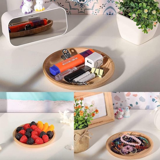 2 stuks dienblad van hout, houten dienblad, ronde dienblad van hout, houten dienblad, fruitborden van hout, voor tapas, noten, fruit, kopjes, vazen