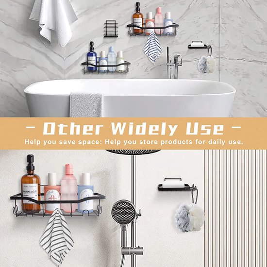 Doucheplank gezoneerde boringen, set van 4, zwart, met zeewering en bevestiginghouder, roestvrij staal, gezoneerde boringen, voor badkamer en keuken