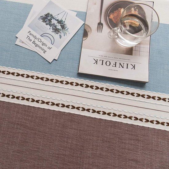 Rechthoekig tafelkleed, afwasbaar, katoen, linnen, tafelzeil, landelijke stijl, 140 x 220 cm, met kwastjes, voor thuis, keuken, eettafeldecoratie