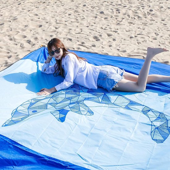 Stranddeken, zandvrij, 300 x 280 cm, XXL, strandhanddoek, picknickdeken, waterdicht, strandmat, groot, voor vakantie, strand, camping, reizen (300 x 280 cm, dolfijn)