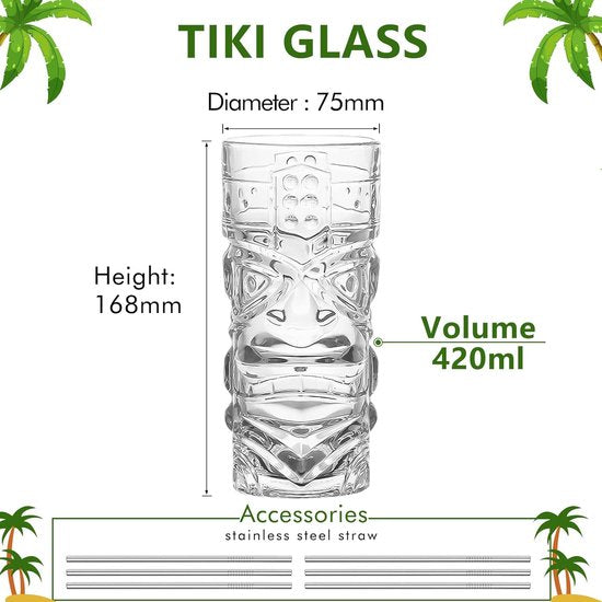 Heldere Tiki-glazenset van 170-400 ml moderne bar Tiki-cocktailglas, perfect voor exotische cocktails Mai Tai Hawaiiaanse cocktails tropisch eiland drinkgereiset