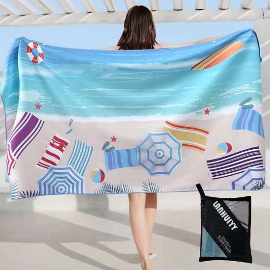 Microvezel strandhanddoek, 160 x 80 cm, super zacht, gemakkelijk te onderhouden, yoga, reizen, badhanddoek, strandhanddoeken voor volwassenen, sneldrogende en lichtgewicht reishanddoek.
