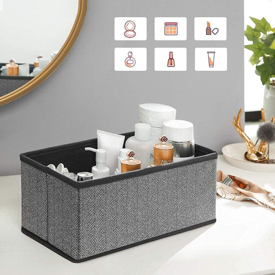 Opbergdozen voor ondergoed, set van 6, lade-organizer, stoffen dozen, opbergmanden, vliesstof in linnenlook, sokken, stropdassen, sjaals, zwart
