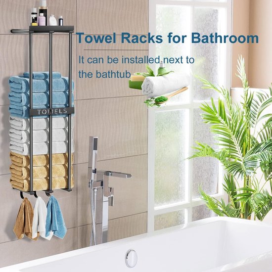 HONPHIER Handdoekrails Wandgemonteerde 3-laags handdoekenrek met haken Ruimte Aluminium handdoekenrek Badkamer Handdoekhouder Geen vervagen Handdoekplanken voor Keuken Badkamer Toilet Hotel Kantoor (wit, 50CM