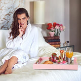 Dienblad van PU-leer, modern, elegant, rechthoekig, decoratief dienblad met metalen handvat, grote capaciteit, lederen serveerplaat voor eten, dranken, sieraden, sleutels, woonkamer, keuken, ijdelheid (krokodil, roze)