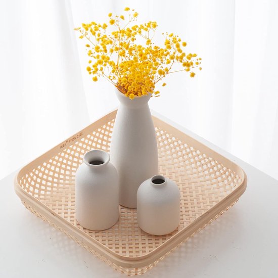 Zwarte keramische vazenset van 3 kleine bloemenvazen voor decoratie, moderne rustieke boerderij huisdecoratie, decoratieve vazen voor pampasgras, ideeënplank (wit)