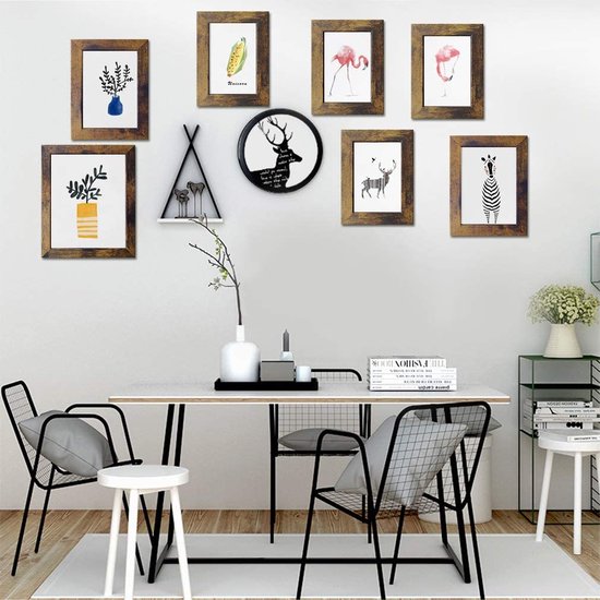 Set van 7 rustieke vintage fotolijsten 13 x 18 cm houtlook met glazen paneel