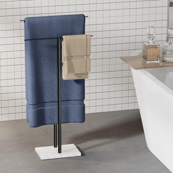 Marble Towel Rail Black, Towel Rail Standing Black, Towel Rail Standing for Bathroom, 85 x 44.5 x 17.5 cm