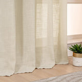Korte moderne beige gordijnen met oogjes voor woonkamer en slaapkamer, semi-transparante gordijnen met linnenlook, 145 cm lang, moderne landelijke stijl, set van 2, 190 g/㎡