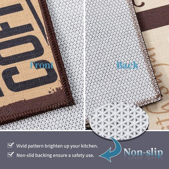 Set van 2 antislip keukenmatten en vloerkleden, wasbare rubberen mat, deurmatloper, microvezeltapijtset