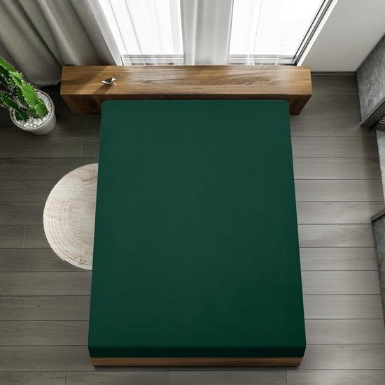 Hoeslaken 160 x 200 cm - Groen - Geborsteld polyester microvezel hoeslaken - 35 cm diepe zak