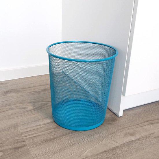 prullenmand van draadvlechtdraad, mesh, kantoorprullenbak, afvalemmer, 266 x 218 x 280 mm, 12 l, blauw draadvlechtdraad prullenmand, gaas, kantoorprullenbak, afvalbak, 266 x 218 x 280 mm, 12 l, blauw