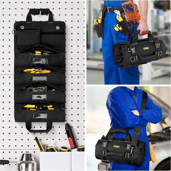 Roltas, gereedschap, moersleutel, lege gereedschapstas, met 11 vakken, multifunctionele roltas, gereedschapstas, klein, ideaal voor loodgieters, ambachtslieden en elektriciens